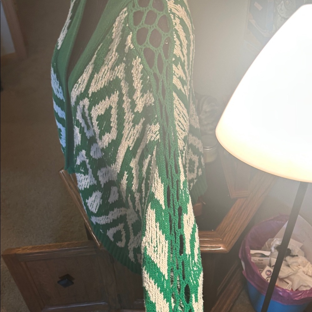 Anthropologie Green and White Patterned Open Cardigan - Picture 3 of 5